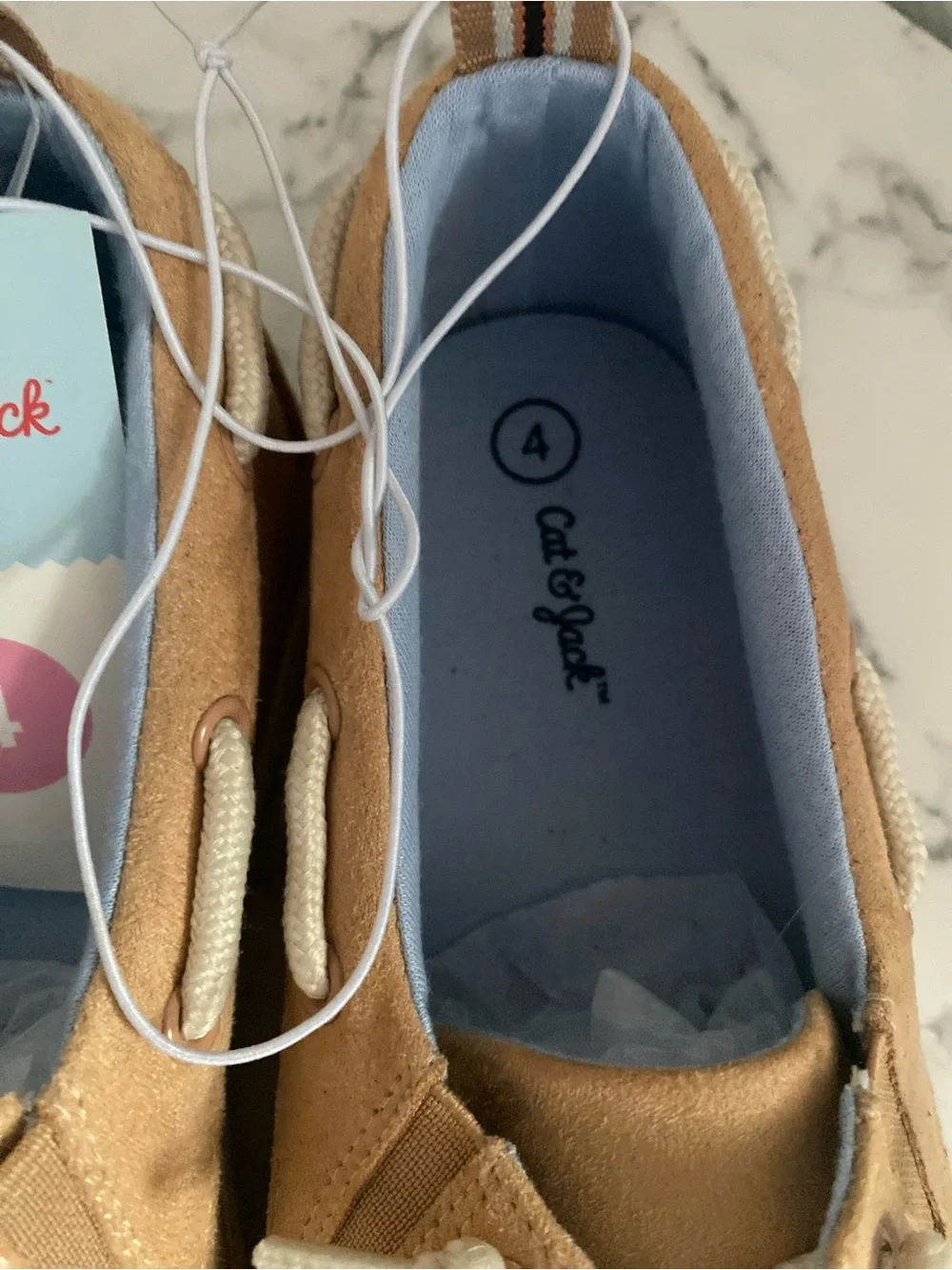 Cat & Jack Men's Tan Suede Boat Shoes with Cream Laces